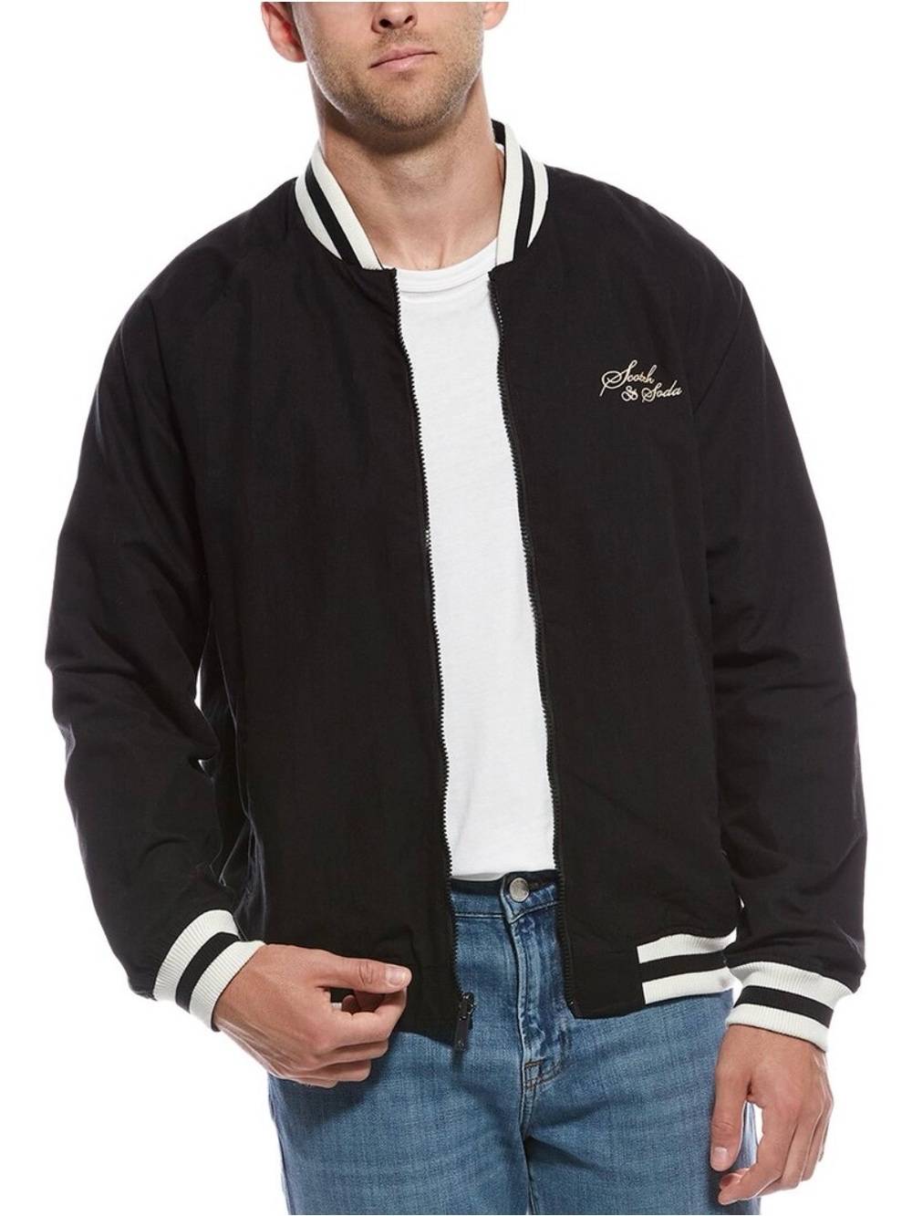 Scotch & Soda Amsterdam Men’s Bomber Jacket Band Collar Black Size XL